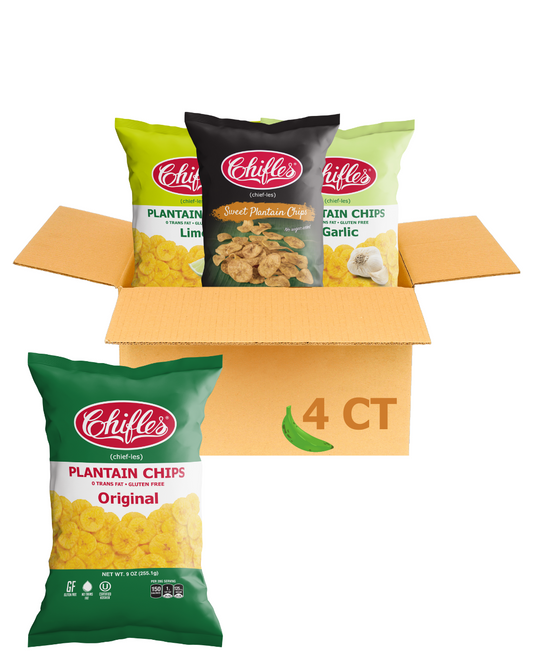Variety Pack - 4 Pack of Salted, Lime, Garlic, Sweet Plantain Chips